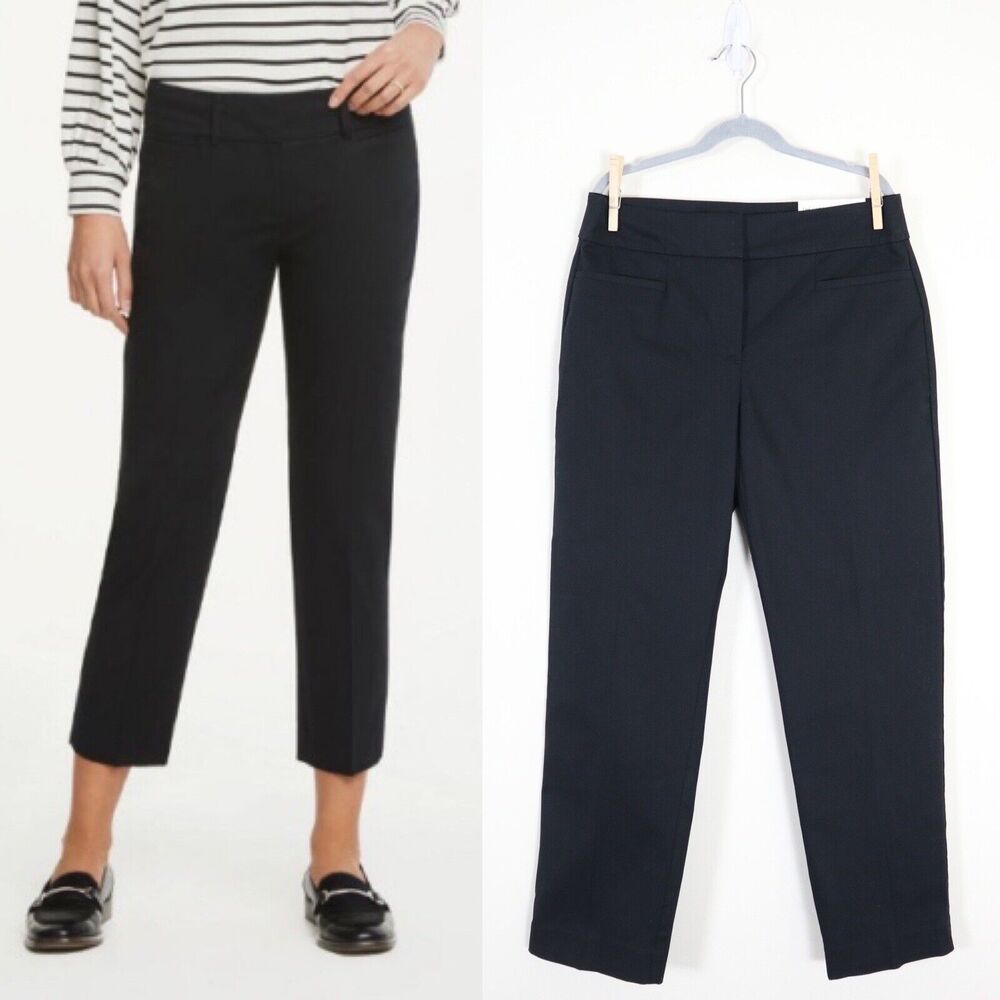 NWT Ann Taylor Size 0 The Crop Mid Rise Slim Leg Pants Black